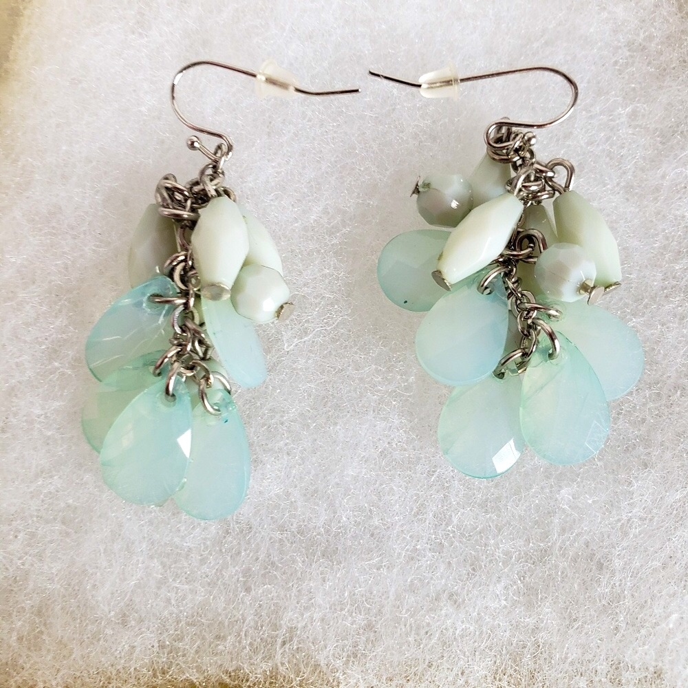 1 1/2” Silver Crystal Faceted Teardrop Earrings